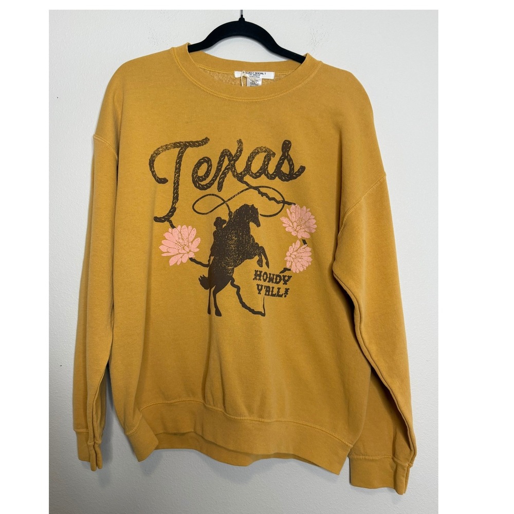 Project Social T Texas Howdy Yall Graphic Sweatshirt Mustard Yellow S/M